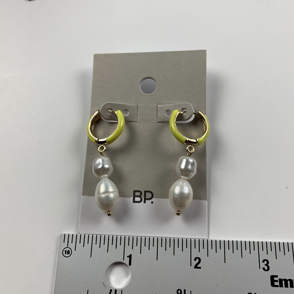 BP. Women's Jewelry Brenna Gold Metal Pearl‎ Beaded Huggie Hoop Drop Earrings